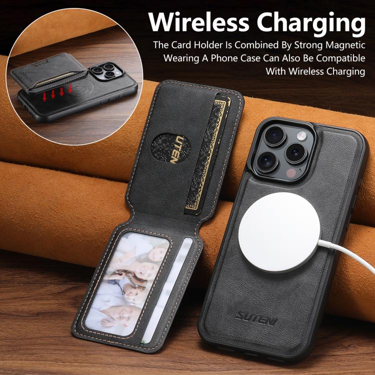 Suteni M3 Kartenetui MagSafe Rindsleder-Textur Leder-Handyhülle, Für iPhone 13 Pro Max, Für iPhone 13 Pro, Für iPhone 13, Für iPhone 12, Für iPhone 12 Pro Max, Für iPhone 12 Pro