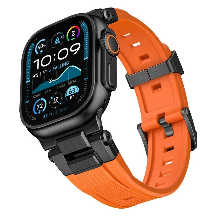 Edelstahl-Verbinder, vertikale Maserung, TPU-Uhrenarmband, für Apple Watch 46 mm / 49 mm / 45 mm / 44 mm