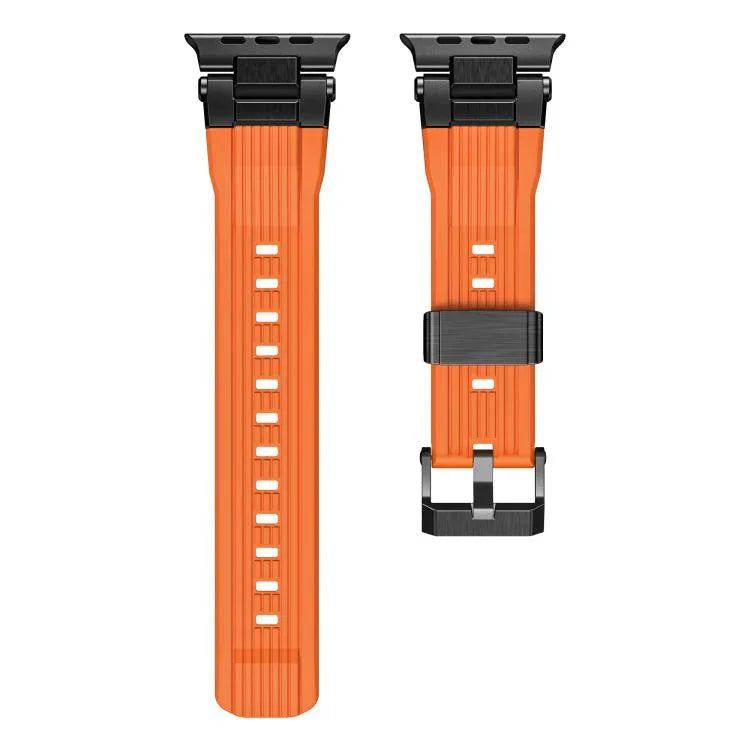 Edelstahl-Verbinder, vertikale Maserung, TPU-Uhrenarmband, für Apple Watch 46 mm / 49 mm / 45 mm / 44 mm