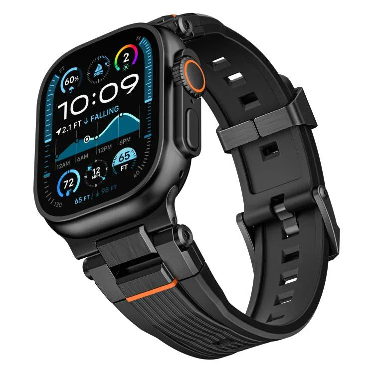 Edelstahl-Verbinder, vertikale Maserung, TPU-Uhrenarmband, für Apple Watch 46 mm / 49 mm / 45 mm / 44 mm