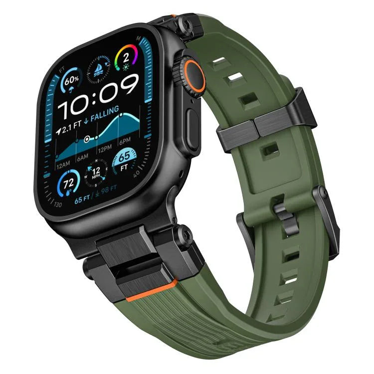 Edelstahl-Verbinder, vertikale Maserung, TPU-Uhrenarmband, für Apple Watch 46 mm / 49 mm / 45 mm / 44 mm