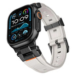 Edelstahl-Verbinder, vertikale Maserung, TPU-Uhrenarmband, für Apple Watch 46 mm / 49 mm / 45 mm / 44 mm