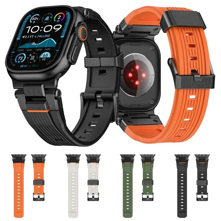 Edelstahl-Verbinder, vertikale Maserung, TPU-Uhrenarmband, für Apple Watch 46 mm / 49 mm / 45 mm / 44 mm