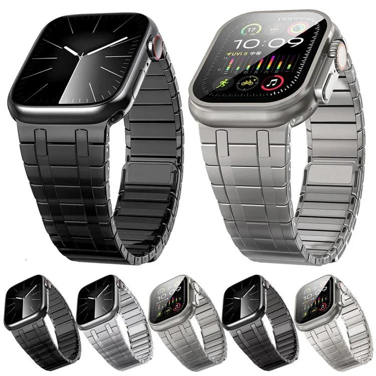 Magnetisches Milanaise-Armband aus Edelstahl mit einer Perle, passend für Apple Watch 46 mm / 49 mm / 45 mm / 44 mm