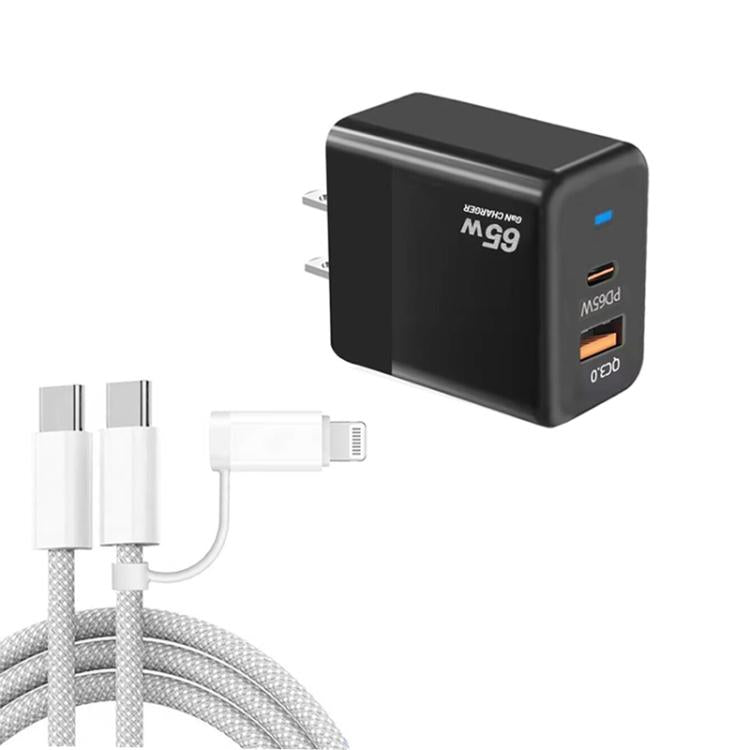PD41 GaN PD 45W + USB-Ladegerät mit USB-C-auf-USB-C / 8-Pin-Datenkabel für iPhone, US-Stecker