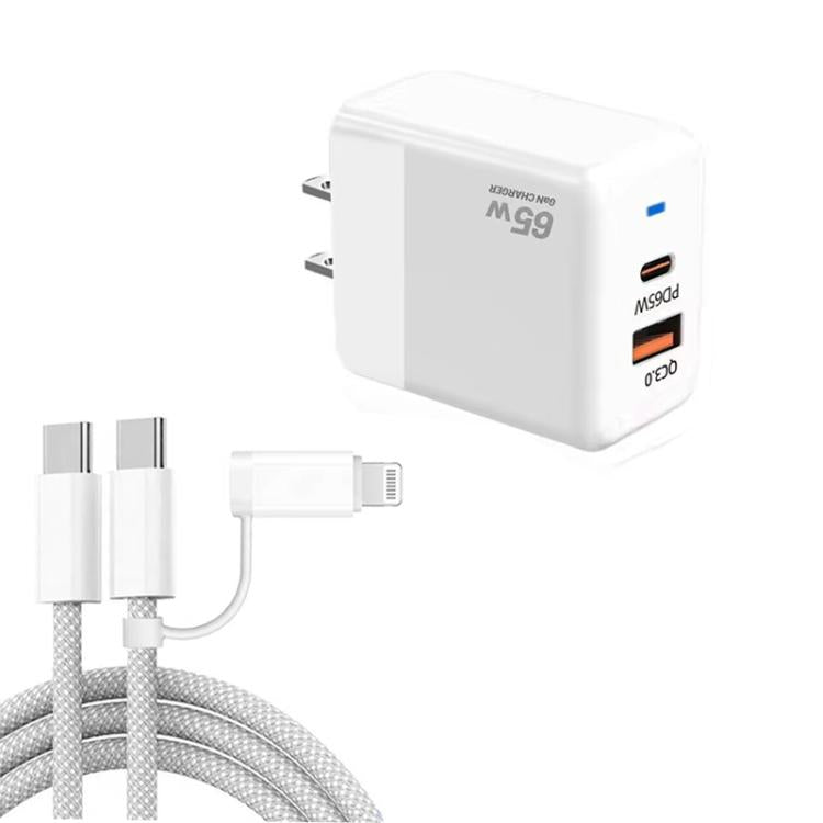 PD41 GaN PD 45W + USB-Ladegerät mit USB-C-auf-USB-C / 8-Pin-Datenkabel für iPhone, US-Stecker