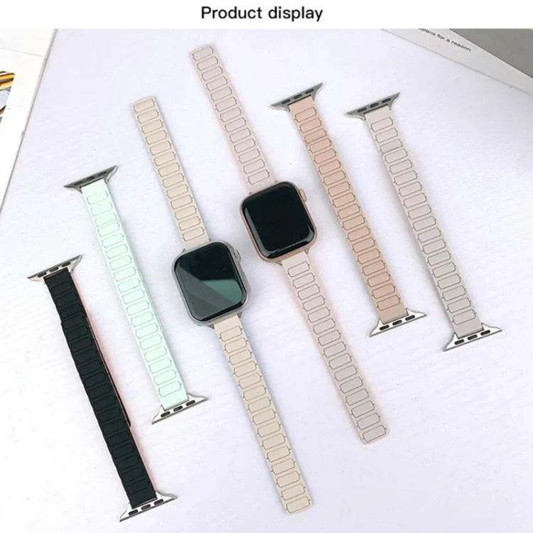 Schlankes, magnetisches Silikon-Armband mit drei Perlen in I-Form, passend für Apple Watch 46 mm / 49 mm / 45 mm / 44 mm und 42 mm / 41 mm / 40 mm / 38 mm