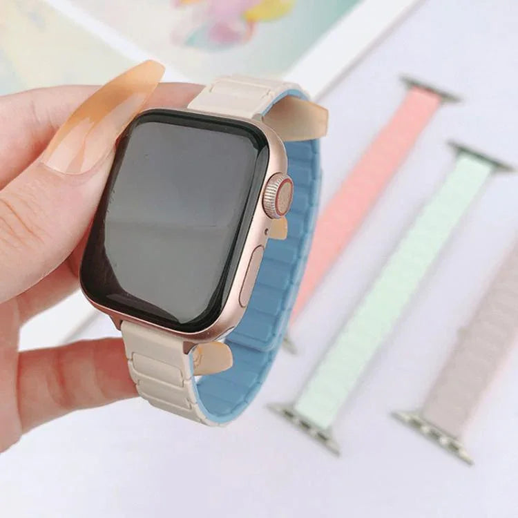 Schlankes, magnetisches Silikon-Armband mit drei Perlen in I-Form, passend für Apple Watch 46 mm / 49 mm / 45 mm / 44 mm und 42 mm / 41 mm / 40 mm / 38 mm