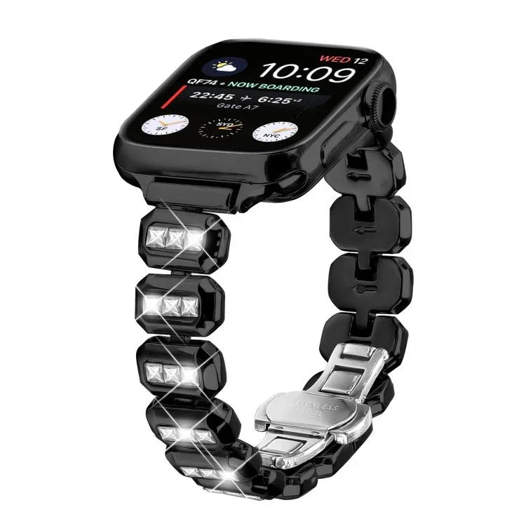 Kleines, quadratisches Diamant-Armband mit Schmetterlingsschließe, passend für Apple Watch 46 mm / 49 mm / 45 mm / 44 mm und 42 mm / 41 mm / 40 mm / 38 mm
