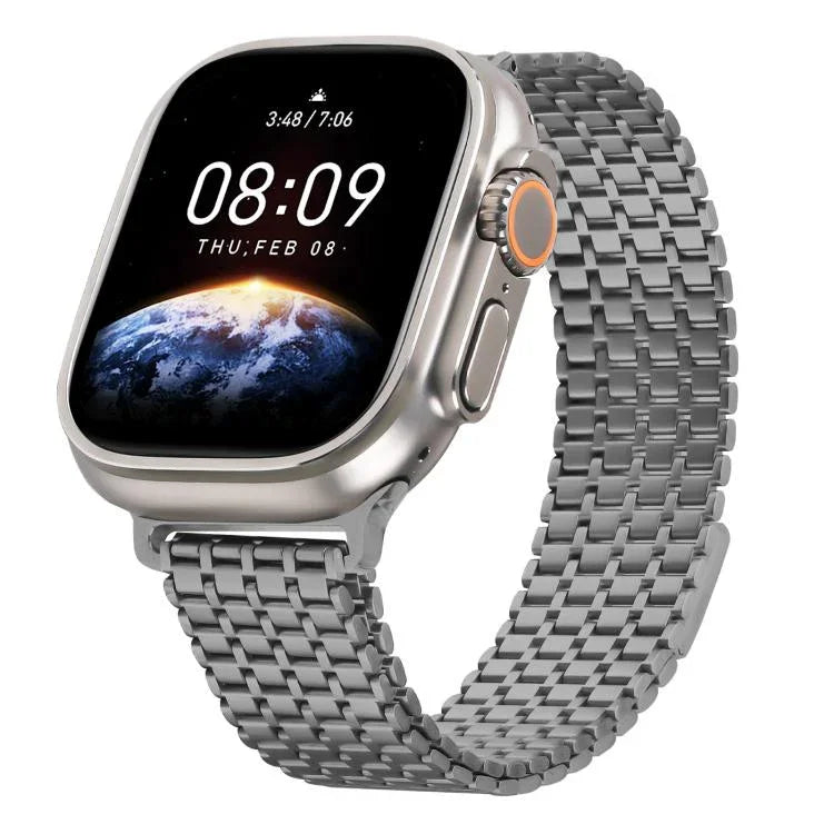 Magnetisches Edelstahl-Armband mit neun Perlen, passend für Apple Watch 46 mm / 49 mm / 45 mm / 44 mm und 42 mm / 41 mm / 40 mm / 38 mm