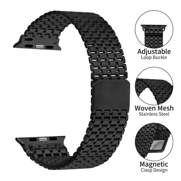 Magnetisches Edelstahl-Armband mit neun Perlen, passend für Apple Watch 46 mm / 49 mm / 45 mm / 44 mm und 42 mm / 41 mm / 40 mm / 38 mm