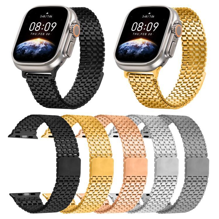 Magnetisches Edelstahl-Armband mit neun Perlen, passend für Apple Watch 46 mm / 49 mm / 45 mm / 44 mm und 42 mm / 41 mm / 40 mm / 38 mm