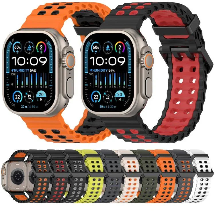 Ocean Silikon-Uhrenarmband mit zweireihiger Lochung in zwei Farben, für Apple Watch 46 mm / 49 mm / 45 mm / 44 mm