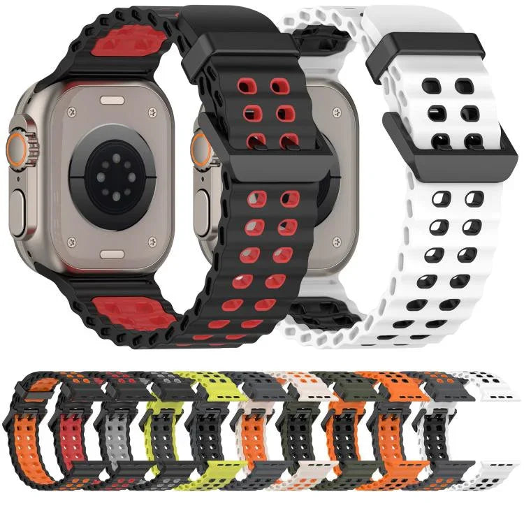 Ocean Silikon-Uhrenarmband mit zweireihiger Lochung in zwei Farben, für Apple Watch 46 mm / 49 mm / 45 mm / 44 mm