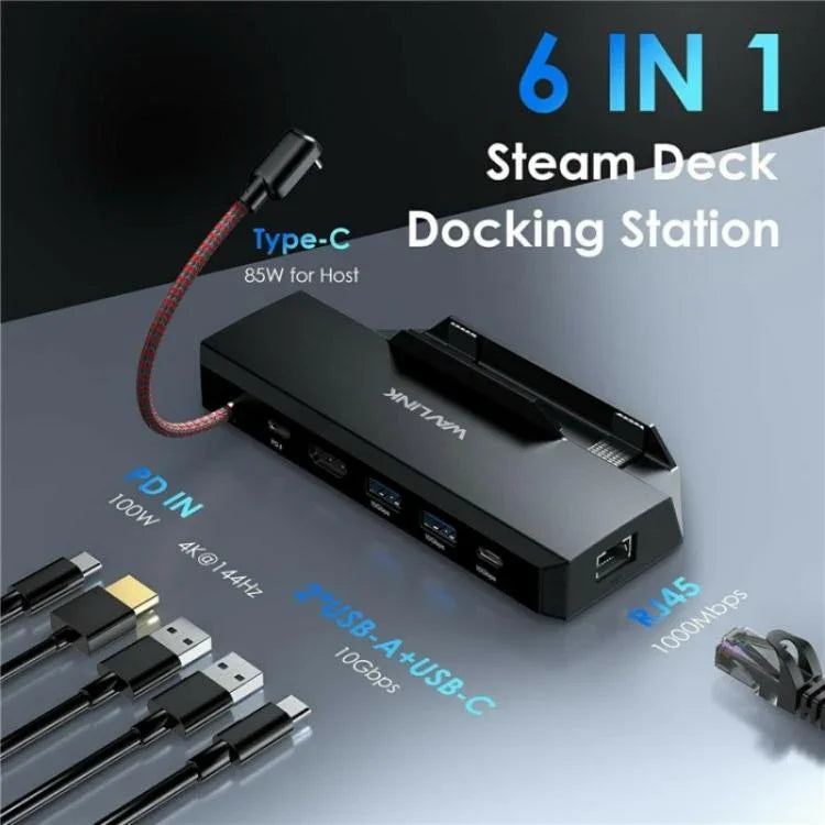 WAVLINK UHP3426 Gigabit RJ45 100W PD Hub-Adapter 6-in-1-Dockingstation für Steam Deck