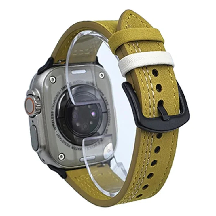 7-reihiges Lederarmband mit Tri-Star-Verschluss zum Hochziehen, passend für Apple Watch 46 mm / 49 mm / 45 mm / 44 mm und 42 mm / 41 mm / 40 mm / 38 mm