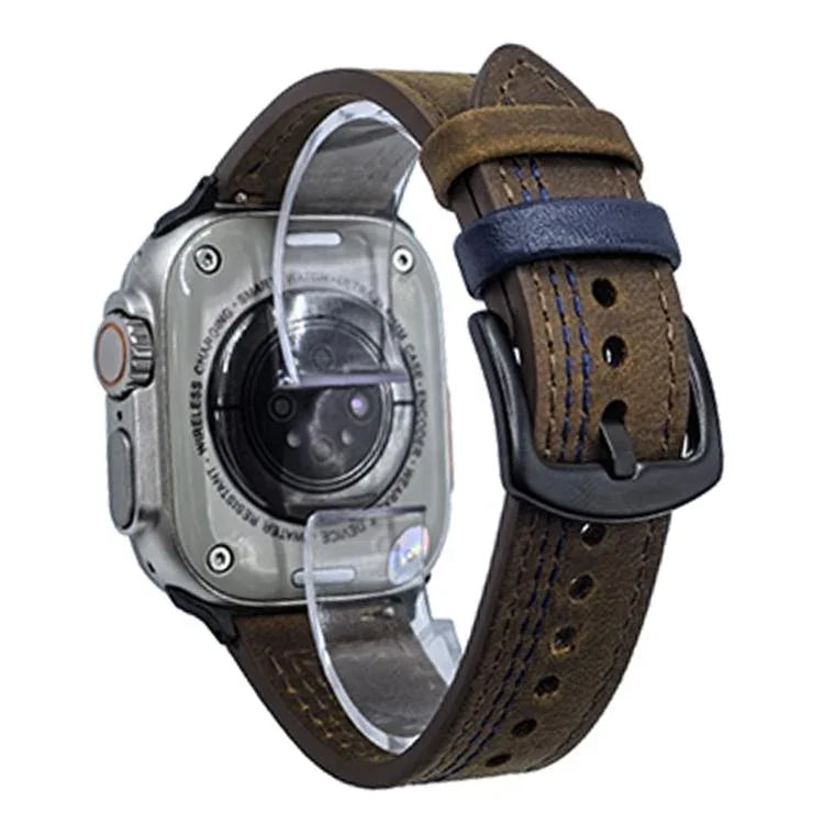 7-reihiges Lederarmband mit Tri-Star-Verschluss zum Hochziehen, passend für Apple Watch 46 mm / 49 mm / 45 mm / 44 mm und 42 mm / 41 mm / 40 mm / 38 mm