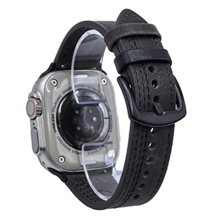 7-reihiges Lederarmband mit Tri-Star-Verschluss zum Hochziehen, passend für Apple Watch 46 mm / 49 mm / 45 mm / 44 mm und 42 mm / 41 mm / 40 mm / 38 mm