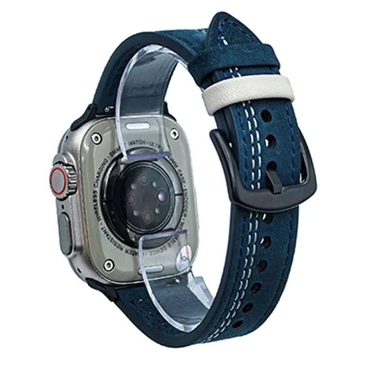 7-reihiges Lederarmband mit Tri-Star-Verschluss zum Hochziehen, passend für Apple Watch 46 mm / 49 mm / 45 mm / 44 mm und 42 mm / 41 mm / 40 mm / 38 mm