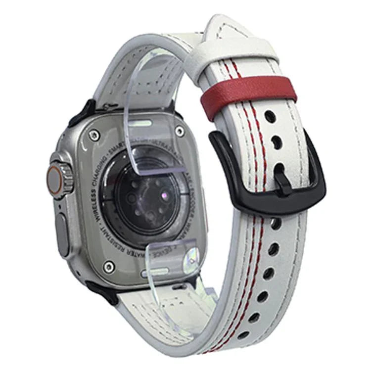 7-reihiges Lederarmband mit Tri-Star-Verschluss zum Hochziehen, passend für Apple Watch 46 mm / 49 mm / 45 mm / 44 mm und 42 mm / 41 mm / 40 mm / 38 mm