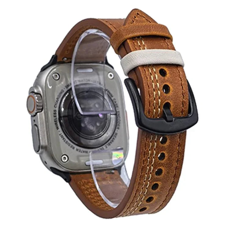7-reihiges Lederarmband mit Tri-Star-Verschluss zum Hochziehen, passend für Apple Watch 46 mm / 49 mm / 45 mm / 44 mm und 42 mm / 41 mm / 40 mm / 38 mm