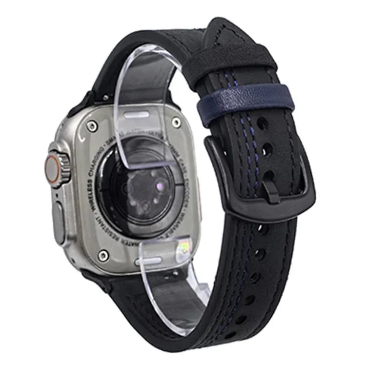 7-reihiges Lederarmband mit Tri-Star-Verschluss zum Hochziehen, passend für Apple Watch 46 mm / 49 mm / 45 mm / 44 mm und 42 mm / 41 mm / 40 mm / 38 mm