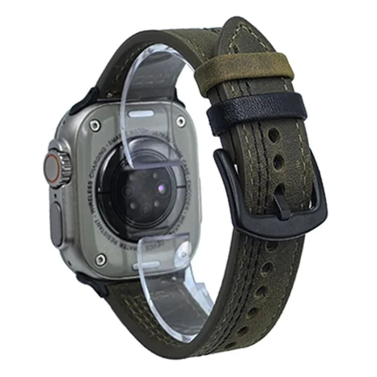 7-reihiges Lederarmband mit Tri-Star-Verschluss zum Hochziehen, passend für Apple Watch 46 mm / 49 mm / 45 mm / 44 mm und 42 mm / 41 mm / 40 mm / 38 mm