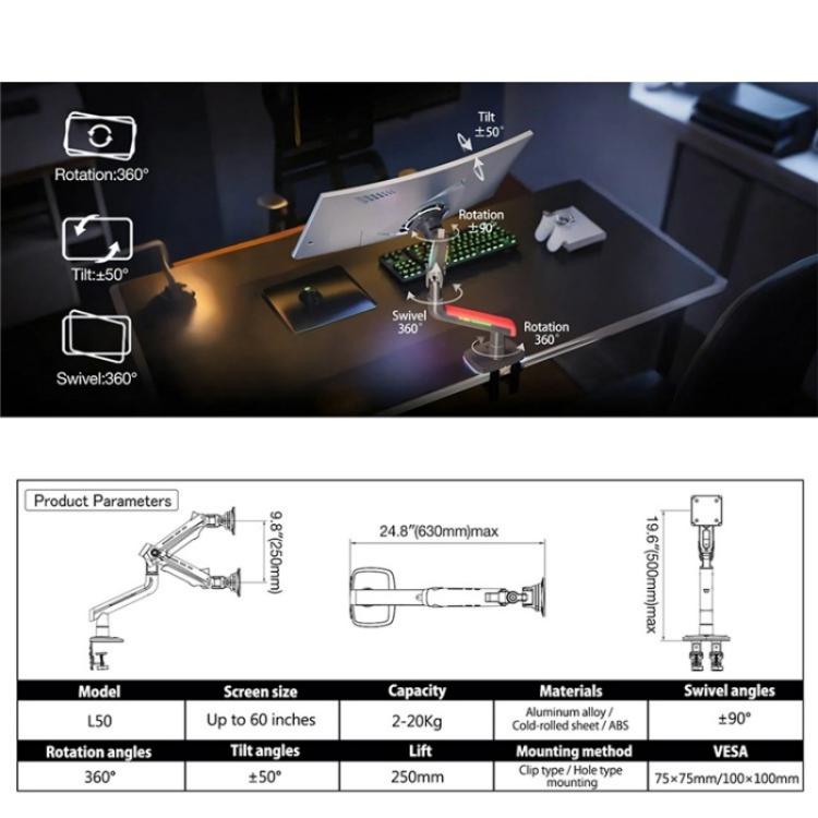 NORTH BAYOU L50 32-60 Zoll Gaming-Bildschirm RGB-Licht Gebogen Ultrawide Flacher Monitorständer