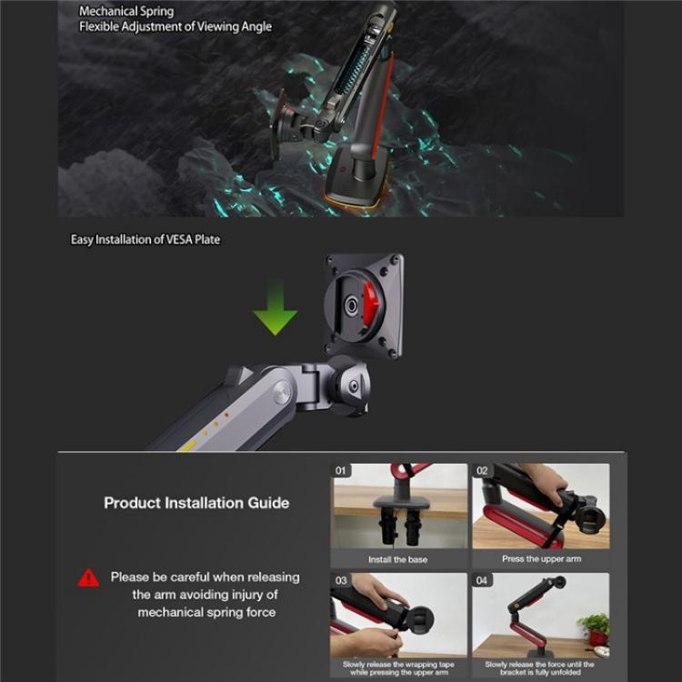 NORTH BAYOU L60 RGB Light Desk Mount Halterung 32-60 Zoll Gaming Monitor Arm Stand, L60