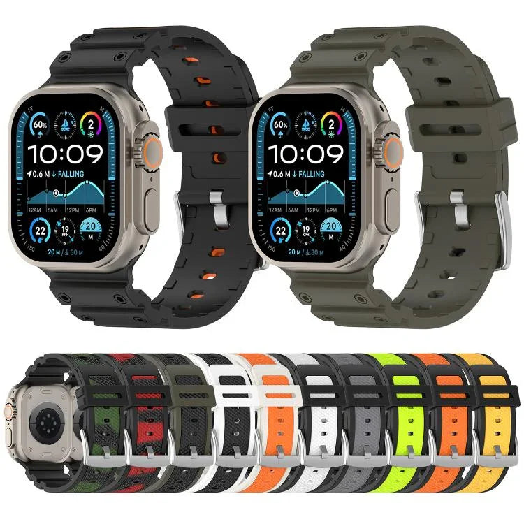 Zweifarbiges Silikonarmband mit Diamantstruktur, für Apple Watch 46 mm / 49 mm / 45 mm / 44 mm