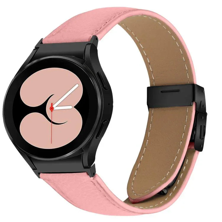Schwarzes Lederarmband mit Litschi-Textur und Dornschließe, passend für Samsung Galaxy Watch 7 (40/44 mm)