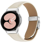 Uhrenarmband aus Leder mit Litschi-Textur und silbernem Schildkrötenverschluss, passend für Samsung Galaxy Watch 7 (40/44 mm)