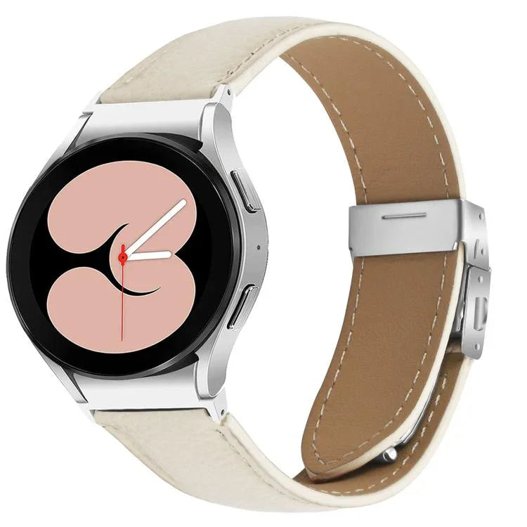 Uhrenarmband aus Leder mit Litschi-Textur und silbernem Schildkrötenverschluss, passend für Samsung Galaxy Watch 7 (40/44 mm)