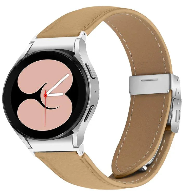 Uhrenarmband aus Leder mit Litschi-Textur und silbernem Schildkrötenverschluss, passend für Samsung Galaxy Watch 7 (40/44 mm)