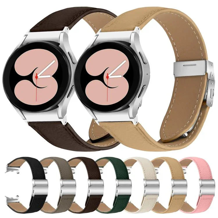 Uhrenarmband aus Leder mit Litschi-Textur und silbernem Schildkrötenverschluss, passend für Samsung Galaxy Watch 7 (40/44 mm)