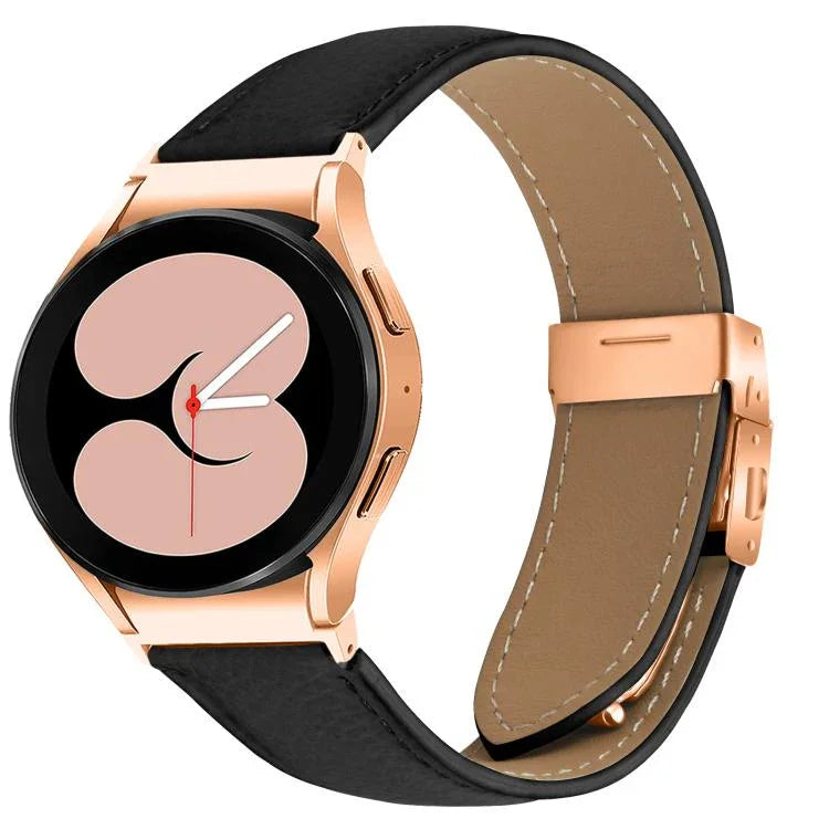 Schnellverschluss-Armband aus Leder mit Litschi-Textur in Roségold und Schildkrötenverschluss, passend für Samsung Galaxy Watch 7 (40/44 mm)