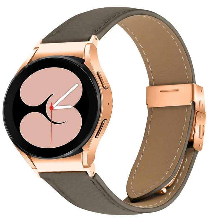 Schnellverschluss-Armband aus Leder mit Litschi-Textur in Roségold und Schildkrötenverschluss, passend für Samsung Galaxy Watch 7 (40/44 mm)