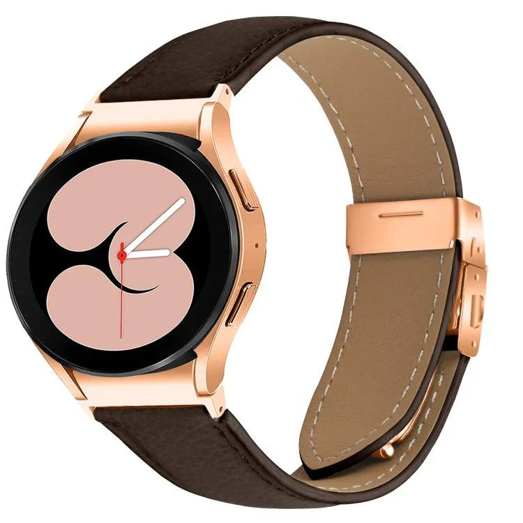 Schnellverschluss-Armband aus Leder mit Litschi-Textur in Roségold und Schildkrötenverschluss, passend für Samsung Galaxy Watch 7 (40/44 mm)