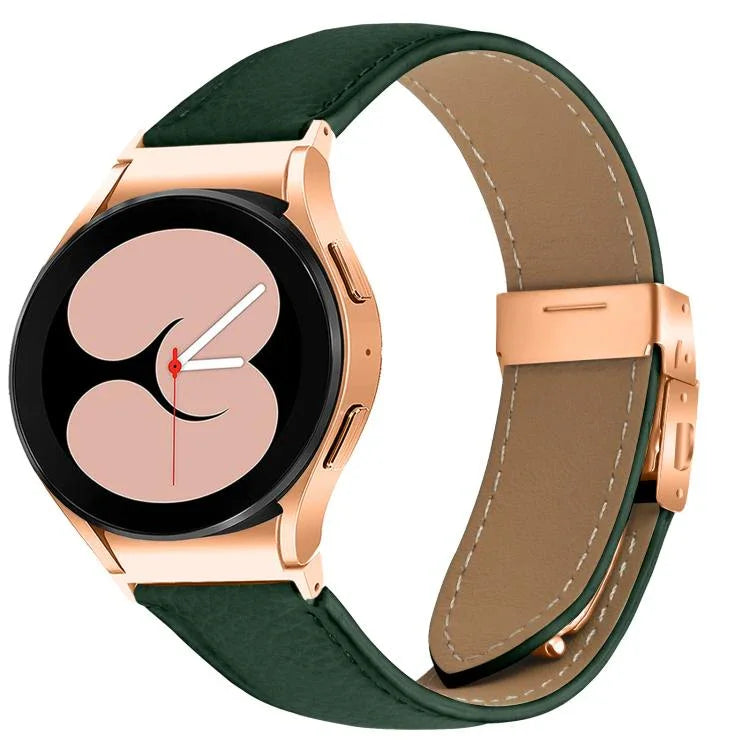 Schnellverschluss-Armband aus Leder mit Litschi-Textur in Roségold und Schildkrötenverschluss, passend für Samsung Galaxy Watch 7 (40/44 mm)