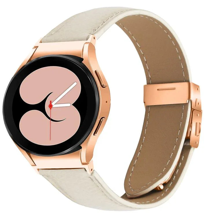 Schnellverschluss-Armband aus Leder mit Litschi-Textur in Roségold und Schildkrötenverschluss, passend für Samsung Galaxy Watch 7 (40/44 mm)