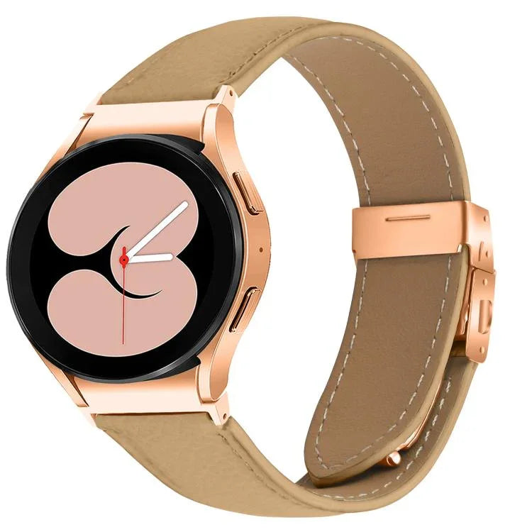 Schnellverschluss-Armband aus Leder mit Litschi-Textur in Roségold und Schildkrötenverschluss, passend für Samsung Galaxy Watch 7 (40/44 mm)