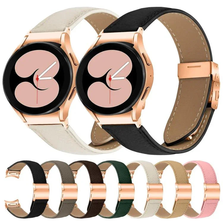 Schnellverschluss-Armband aus Leder mit Litschi-Textur in Roségold und Schildkrötenverschluss, passend für Samsung Galaxy Watch 7 (40/44 mm)