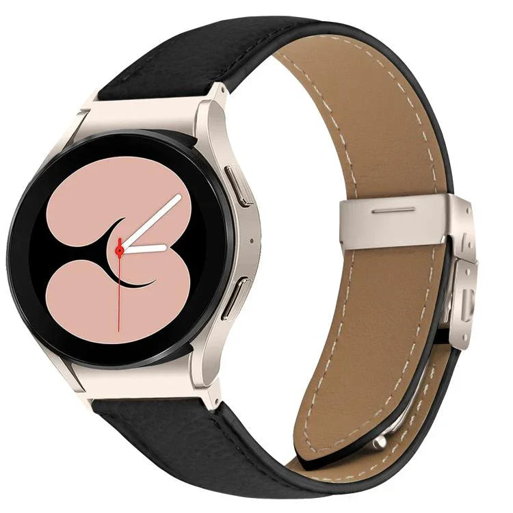 Schnellverschluss-Armband aus Leder mit Litschi-Textur und Sternenlicht-Schildkrötenverschluss, passend für Samsung Galaxy Watch 7 (40/44 mm)