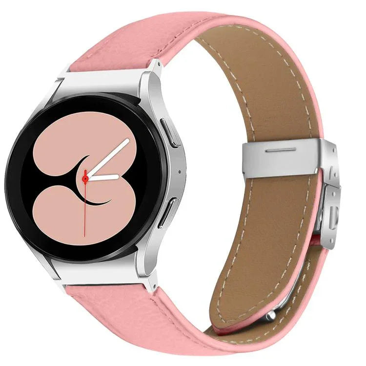 Schnellverschluss-Armband aus Leder mit Litschi-Textur und silberner Schildkröten-Dornschließe, passend für Samsung Galaxy Watch 7 (40/44 mm)