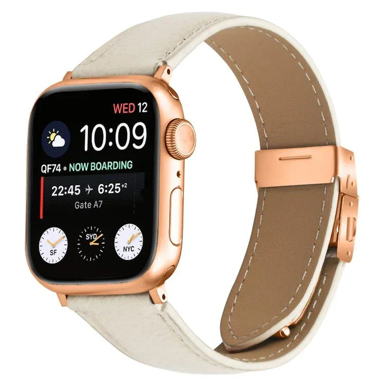 Lychee Texture Rose Gold Turtle Back Buckle Leather Watch Band, For Apple Watch 46mm / 49mm / 45mm / 44mm, For Apple Watch 42mm / 41mm / 40mm / 38mm