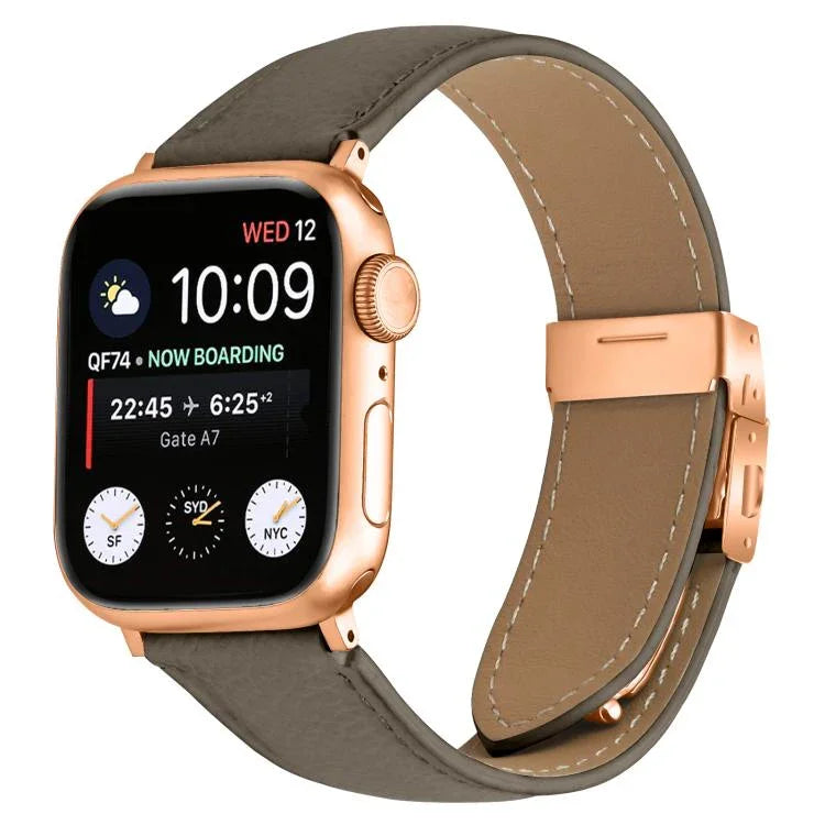 Lychee Texture Rose Gold Turtle Back Buckle Leather Watch Band, For Apple Watch 46mm / 49mm / 45mm / 44mm, For Apple Watch 42mm / 41mm / 40mm / 38mm