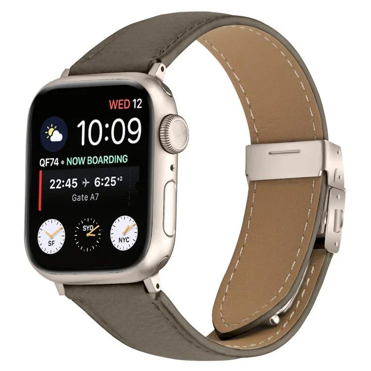 Litschi-Textur, Sternenlicht-Klapparmband aus Leder, passend für Apple Watch 46 mm / 49 mm / 45 mm / 44 mm und 42 mm / 41 mm / 40 mm / 38 mm