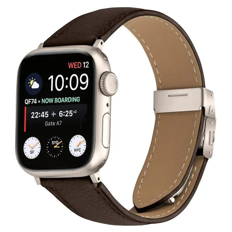 Litschi-Textur, Sternenlicht-Klapparmband aus Leder, passend für Apple Watch 46 mm / 49 mm / 45 mm / 44 mm und 42 mm / 41 mm / 40 mm / 38 mm