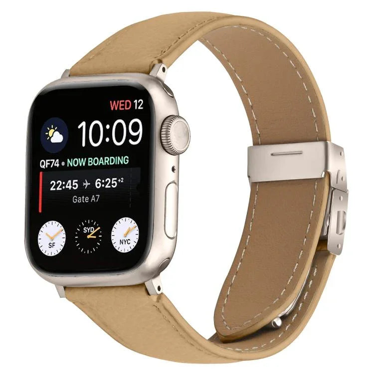 Litschi-Textur, Sternenlicht-Klapparmband aus Leder, passend für Apple Watch 46 mm / 49 mm / 45 mm / 44 mm und 42 mm / 41 mm / 40 mm / 38 mm
