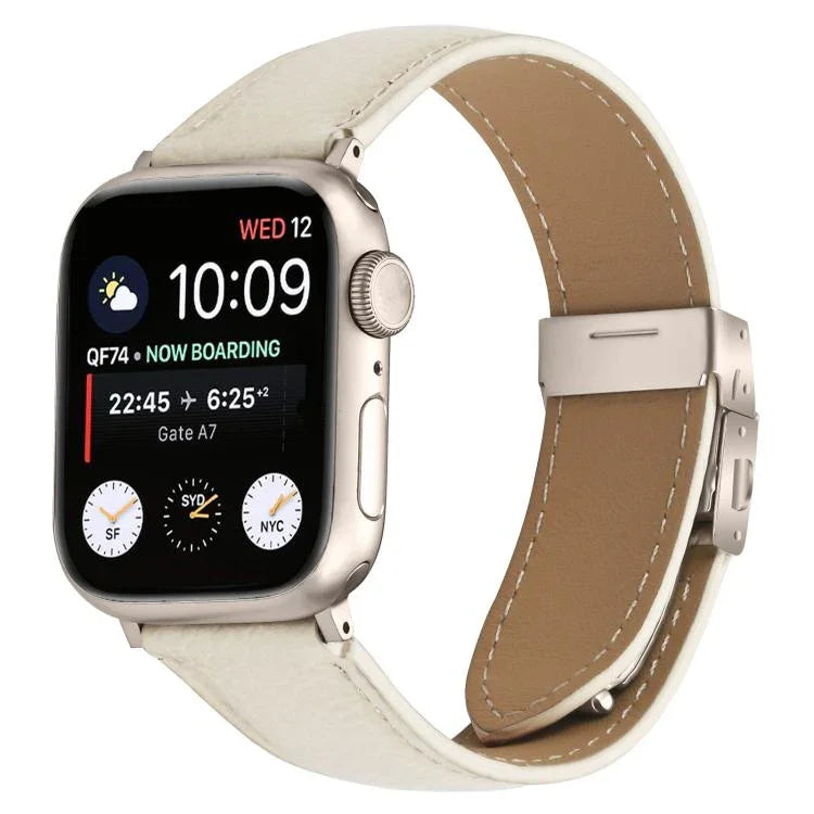 Litschi-Textur, Sternenlicht-Klapparmband aus Leder, passend für Apple Watch 46 mm / 49 mm / 45 mm / 44 mm und 42 mm / 41 mm / 40 mm / 38 mm